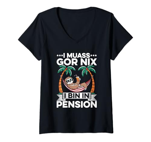 Damen I Muass Goar Nix I Bin In Pension Rentner Faultier Rente T-Shirt mit V-Ausschnitt Damen I Muass Goar Nix I Bin In Pension Rentner Faultier Rente T-Shirt mit V-Ausschnitt von Lustige Renten Sprüche Kleidung Für Rentner
