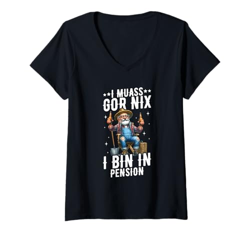 Damen I Muass Goar Nix I Bin In Pension Rentner Gärtner Chill T-Shirt mit V-Ausschnitt von Lustige Renten Sprüche Kleidung Für Rentner