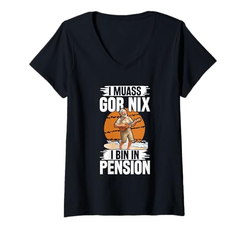 Damen I Muass Goar Nix I Bin In Pension Rentner Gitarre Chill T-Shirt mit V-Ausschnitt Damen I Muass Goar Nix I Bin In Pension Rentner Gitarre Chill T-Shirt mit V-Ausschnitt von Lustige Renten Sprüche Kleidung Für Rentner