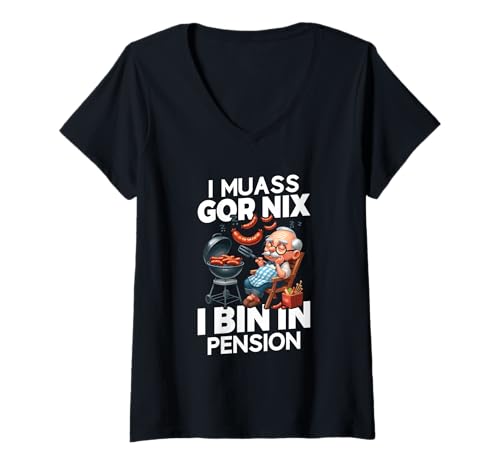 Damen I Muass Goar Nix I Bin In Pension Rentner Grillen Spruch T-Shirt mit V-Ausschnitt Damen I Muass Goar Nix I Bin In Pension Rentner Grillen Spruch T-Shirt mit V-Ausschnitt von Lustige Renten Sprüche Kleidung Für Rentner