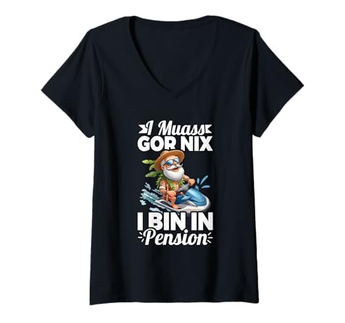 Damen I Muass Goar Nix I Bin In Pension Rentner Jetski Chill T-Shirt mit V-Ausschnitt Damen I Muass Goar Nix I Bin In Pension Rentner Jetski Chill T-Shirt mit V-Ausschnitt von Lustige Renten Sprüche Kleidung Für Rentner