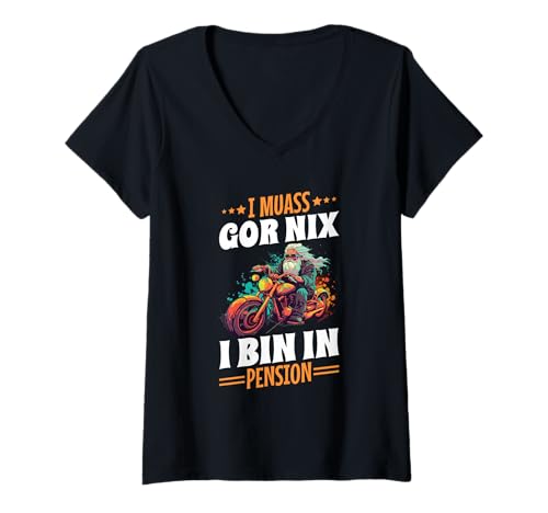Damen I Muass Goar Nix I Bin In Pension Rentner Motorrad Spruch T-Shirt mit V-Ausschnitt Damen I Muass Goar Nix I Bin In Pension Rentner Motorrad Spruch T-Shirt mit V-Ausschnitt von Lustige Renten Sprüche Kleidung Für Rentner