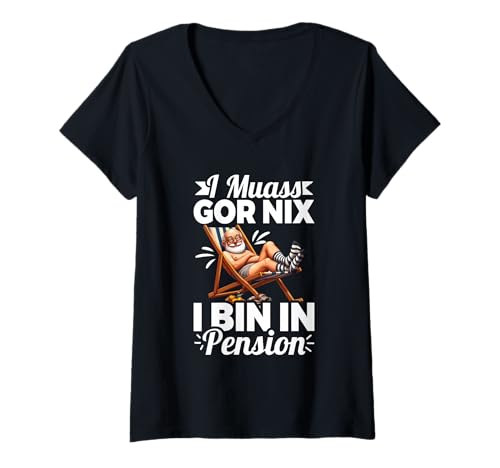 Damen I Muass Goar Nix I Bin In Pension Rentner Relax Chill T-Shirt mit V-Ausschnitt Damen I Muass Goar Nix I Bin In Pension Rentner Relax Chill T-Shirt mit V-Ausschnitt von Lustige Renten Sprüche Kleidung Für Rentner