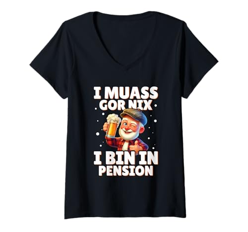 Damen I Muass Goar Nix I Bin In Pension Rentner Rente Bier Witzig T-Shirt mit V-Ausschnitt Damen I Muass Goar Nix I Bin In Pension Rentner Rente Bier Witzig T-Shirt mit V-Ausschnitt von Lustige Renten Sprüche Kleidung Für Rentner