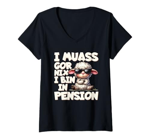 Damen I Muass Goar Nix I Bin In Pension Rentner Schaf Cool Spruch T-Shirt mit V-Ausschnitt Damen I Muass Goar Nix I Bin In Pension Rentner Schaf Cool Spruch T-Shirt mit V-Ausschnitt von Lustige Renten Sprüche Kleidung Für Rentner
