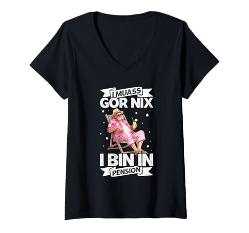 Damen I Muass Goar Nix I Bin In Pension Rentner Urlaub Chill Humor T-Shirt mit V-Ausschnitt Damen I Muass Goar Nix I Bin In Pension Rentner Urlaub Chill Humor T-Shirt mit V-Ausschnitt von Lustige Renten Sprüche Kleidung Für Rentner