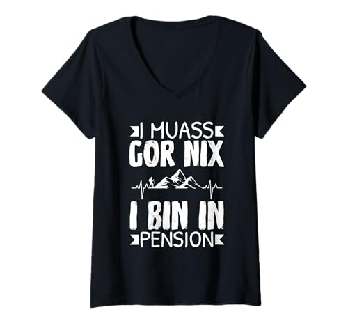 Damen I Muass Goar Nix I Bin In Pension Rentner Wandern Herzschlag T-Shirt mit V-Ausschnitt Damen I Muass Goar Nix I Bin In Pension Rentner Wandern Herzschlag T-Shirt mit V-Ausschnitt von Lustige Renten Sprüche Kleidung Für Rentner