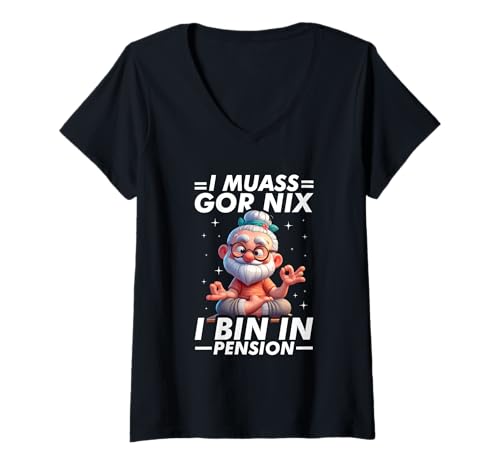 Damen I Muass Goar Nix I Bin In Pension Rentner Yoga Chill T-Shirt mit V-Ausschnitt Damen I Muass Goar Nix I Bin In Pension Rentner Yoga Chill T-Shirt mit V-Ausschnitt von Lustige Renten Sprüche Kleidung Für Rentner