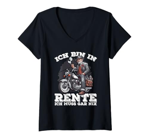 Damen Ich Bin In Rente Ich Muss Gar Nix Cooler Rentner Motorrad T-Shirt mit V-Ausschnitt Damen Ich Bin In Rente Ich Muss Gar Nix Cooler Rentner Motorrad T-Shirt mit V-Ausschnitt von Lustige Renten Sprüche Kleidung Für Rentner