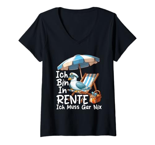 Damen Ich Bin In Rente Ich Muss Gar Nix Kapitän Nordsee Möwe T-Shirt mit V-Ausschnitt Damen Ich Bin In Rente Ich Muss Gar Nix Kapitän Nordsee Möwe T-Shirt mit V-Ausschnitt von Lustige Renten Sprüche Kleidung Für Rentner