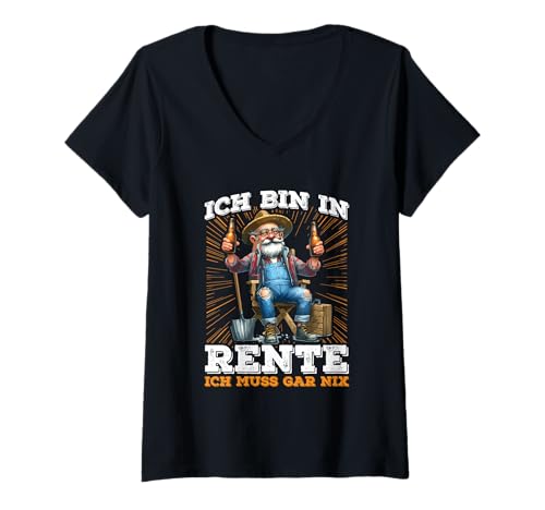 Damen Ich Bin In Rente Ich Muss Gar Nix Rentner Bier Chill Spruch T-Shirt mit V-Ausschnitt Damen Ich Bin In Rente Ich Muss Gar Nix Rentner Bier Chill Spruch T-Shirt mit V-Ausschnitt von Lustige Renten Sprüche Kleidung Für Rentner