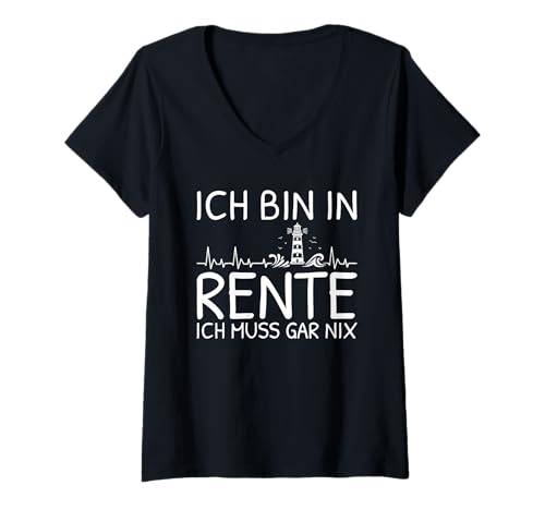 Damen Ich Bin In Rente Ich Muss Gar Nix Rentner Nordsee Herzschlag T-Shirt mit V-Ausschnitt Damen Ich Bin In Rente Ich Muss Gar Nix Rentner Nordsee Herzschlag T-Shirt mit V-Ausschnitt von Lustige Renten Sprüche Kleidung Für Rentner