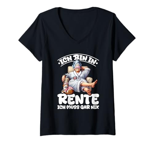 Damen Ich Bin In Rente Ich Muss Gar Nix Rentnerin Katze Chill T-Shirt mit V-Ausschnitt Damen Ich Bin In Rente Ich Muss Gar Nix Rentnerin Katze Chill T-Shirt mit V-Ausschnitt von Lustige Renten Sprüche Kleidung Für Rentner