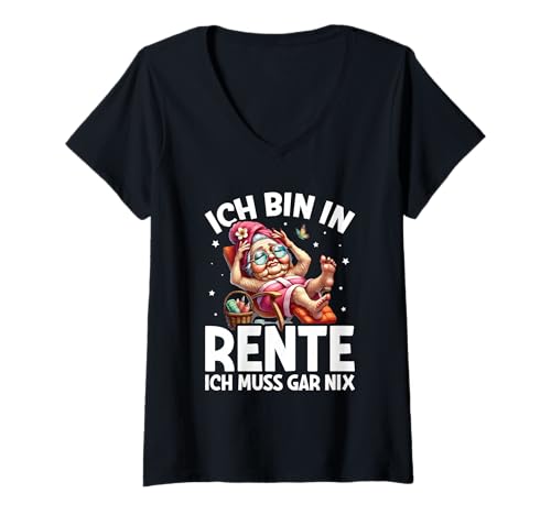 Damen Ich Bin In Rente Ich Muss Gar Nix Rentnerin Pension Welness T-Shirt mit V-Ausschnitt Damen Ich Bin In Rente Ich Muss Gar Nix Rentnerin Pension Welness T-Shirt mit V-Ausschnitt von Lustige Renten Sprüche Kleidung Für Rentner