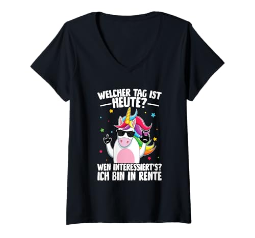 Damen Welcher Tag Ist Heute? Ich Bin In Rente Rentner Einhorn T-Shirt mit V-Ausschnitt Damen Welcher Tag Ist Heute? Ich Bin In Rente Rentner Einhorn T-Shirt mit V-Ausschnitt von Lustige Renten Sprüche Kleidung Für Rentner