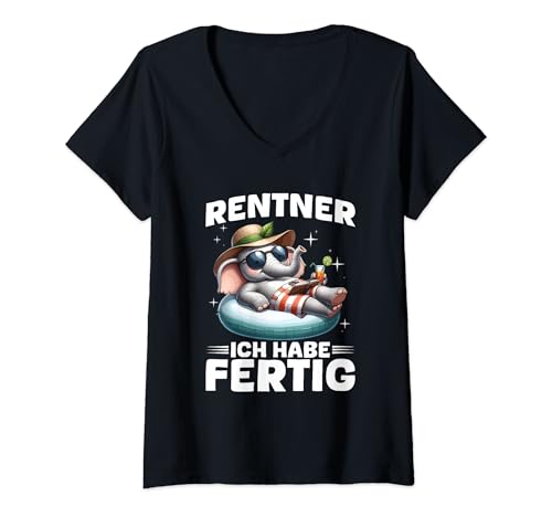 Damen Rentner Ich Habe Fertig Ruhestand Rente Pension Elefant T-Shirt mit V-Ausschnitt Damen Rentner Ich Habe Fertig Ruhestand Rente Pension Elefant T-Shirt mit V-Ausschnitt von Lustige Renten Sprüche Kleidung