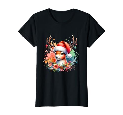 Rentier Rudolf Frohe Weihnachten Heilig Abend Damen Mädchen T-Shirt Rentier Rudolf Frohe Weihnachten Heilig Abend Damen Mädchen T-Shirt von Lustige Rentier Geschenke Weihnachten