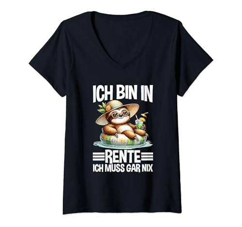Damen Ich Bin In Rente Ich Muss Gar Nix Faultier Rentner Freizeit T-Shirt mit V-Ausschnitt Damen Ich Bin In Rente Ich Muss Gar Nix Faultier Rentner Freizeit T-Shirt mit V-Ausschnitt von Lustige Rentnersprüche Für Den Ruhestand