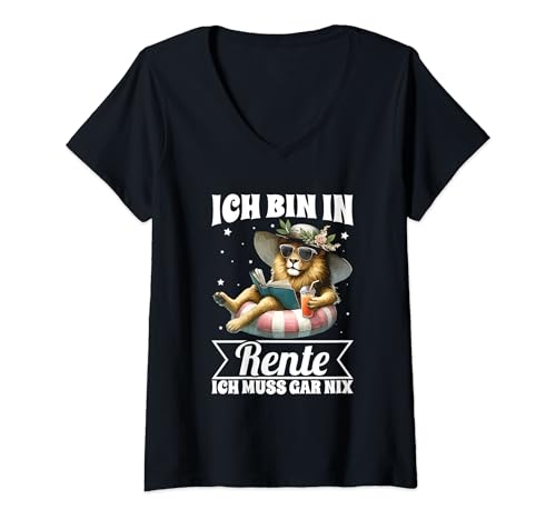 Damen Ich Bin In Rente Ich Muss Gar Nix Löwe Rentner Spruch T-Shirt mit V-Ausschnitt Damen Ich Bin In Rente Ich Muss Gar Nix Löwe Rentner Spruch T-Shirt mit V-Ausschnitt von Lustige Rentnersprüche Für Den Ruhestand