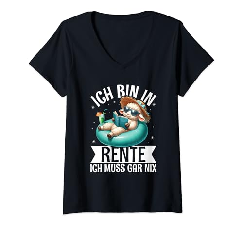 Damen Ich Bin In Rente Ich Muss Gar Nix Rentner Schaf Pension T-Shirt mit V-Ausschnitt von Lustige Rentnersprüche Für Den Ruhestand