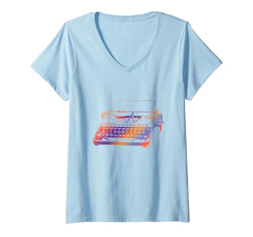 Damen Retro Schreibmaschine Oldschool Liebhaber T-Shirt mit V-Ausschnitt Damen Retro Schreibmaschine Oldschool Liebhaber T-Shirt mit V-Ausschnitt von Lustige Retro Liebhaber Grafik Shirts