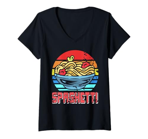 Damen Retro Spaghetti Schüssel Lustiger Pasta Humor Vintage T-Shirt mit V-Ausschnitt von Lustige Retro Pasta Fans