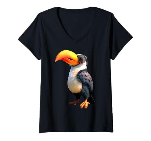 Damen Tukan mit Sonnenbrille Regenwald Südamerika Riesentukan T-Shirt mit V-Ausschnitt Damen Tukan mit Sonnenbrille Regenwald Südamerika Riesentukan T-Shirt mit V-Ausschnitt von Lustige Riesentukane für alle Tukan Liebhaber