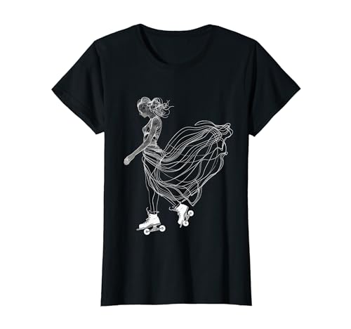 Rollschuhläuferin Line Art Rollhockey für Mädchen T-Shirt Rollschuhläuferin Line Art Rollhockey für Mädchen T-Shirt von Lustige Roller Skater Grafik T-Shirts