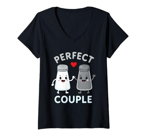 Damen Perfect Couple Salz Pfeffer Kawaii T-Shirt mit V-Ausschnitt Damen Perfect Couple Salz Pfeffer Kawaii T-Shirt mit V-Ausschnitt von Lustige Salz Pfeffer Paar Grafik