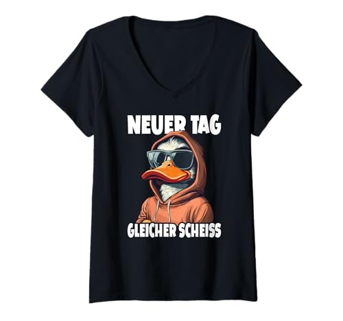 Damen Neuer Tag Gleicher Scheiss Ente Arbeit Lustige Spruch T-Shirt mit V-Ausschnitt Damen Neuer Tag Gleicher Scheiss Ente Arbeit Lustige Spruch T-Shirt mit V-Ausschnitt von Lustige Sarkastische Sprüche Ironische Sprüche