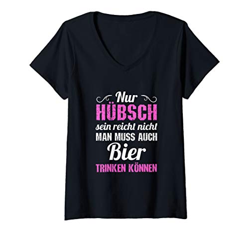 Damen Nur hübsch sein reicht nicht man muss auch bier trinken pink T-Shirt mit V-Ausschnitt Damen Nur hübsch sein reicht nicht man muss auch bier trinken pink T-Shirt mit V-Ausschnitt von Lustige Sauf Designs für Frauen Bier