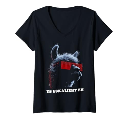 Damen Es Eskaliert Eh Lama Lustig Cooles Sauf Party Fun T-Shirt mit V-Ausschnitt von Lustige Saufen Outfit Kleidung Damen Herren