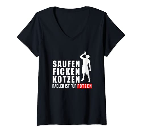 Damen Saufen Ficken Kotzen Radler Ist Für Fotzen Bier Party Spruch T-Shirt mit V-Ausschnitt Damen Saufen Ficken Kotzen Radler Ist Für Fotzen Bier Party Spruch T-Shirt mit V-Ausschnitt von Lustige Saufshirts und Biertrinker Bier Geschenke