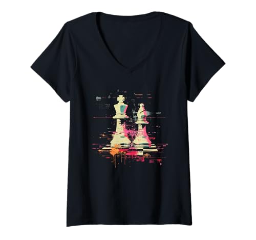 Damen Schach Schachlehrer Schachunterricht T-Shirt mit V-Ausschnitt Damen Schach Schachlehrer Schachunterricht T-Shirt mit V-Ausschnitt von Lustige Schach Shirts und Geschenke