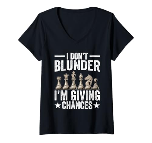Damen Schach Schachbrett Design I Don't Blunder I'm Giving Chances T-Shirt mit V-Ausschnitt von Lustige Schach Überraschung