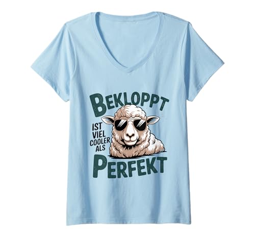 Damen Viel Cooler Als Perfekt Cool Schaf T-Shirt mit V-Ausschnitt von Lustige Schaf -Sonnenbrille verrücktes deutsches
