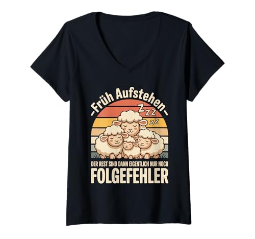 Damen Früh Aufstehen Folgefehler Schlaf Schäfchen T-Shirt mit V-Ausschnitt von Lustige Schafe Schlafen Morgenmuffel Humor