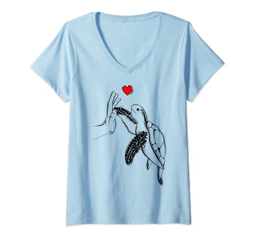 Damen Schildkröten Liebe Kinder Mädchen Damen Schildkröte T-Shirt mit V-Ausschnitt von Lustige Schildkröten Liebhaber Geschenk
