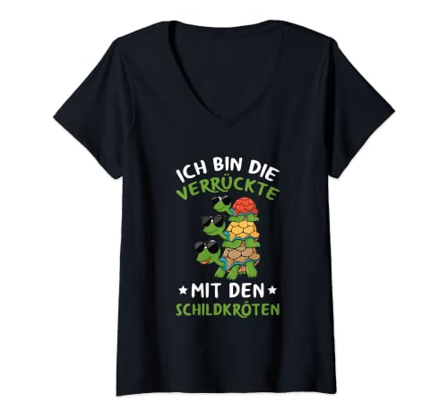 Damen Ich Bin Die Verrückte Mit Den Schildkröten Schildkröte T-Shirt mit V-Ausschnitt Damen Ich Bin Die Verrückte Mit Den Schildkröten Schildkröte T-Shirt mit V-Ausschnitt von Lustige Schildkröten Spruch Geschenke