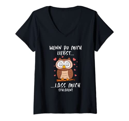 Damen Eulen Schlafshirt Pyjama Nachthemd Morgenmuffel Langschläfer T-Shirt mit V-Ausschnitt von Lustige Schlafkleidung Für Morgenmuffel