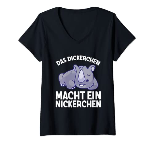 Damen Das Dickerchen Macht Ein Nickerchen Nilpferd Pyjama Schlaf T-Shirt mit V-Ausschnitt von Lustige Schlafkleidung