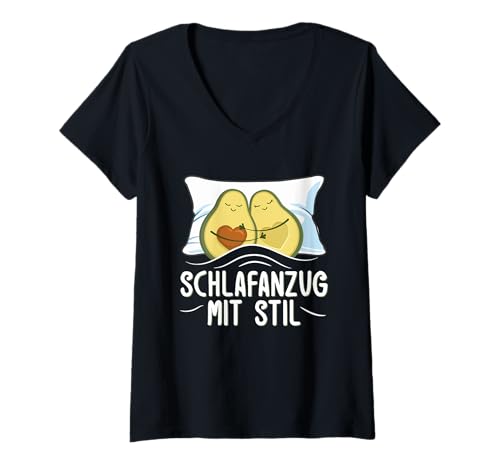 Damen Schlafanzug Mit Stil Schlafen Müde Avocado Pyjama Pärchen T-Shirt mit V-Ausschnitt Damen Schlafanzug Mit Stil Schlafen Müde Avocado Pyjama Pärchen T-Shirt mit V-Ausschnitt von Lustige Schlafkleidung