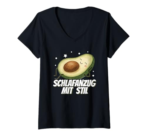 Damen Schlafanzug Mit Stil Schlafen Müde Avocado Pyjama Spruch T-Shirt mit V-Ausschnitt Damen Schlafanzug Mit Stil Schlafen Müde Avocado Pyjama Spruch T-Shirt mit V-Ausschnitt von Lustige Schlafkleidung