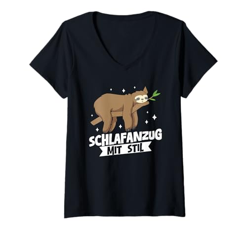 Damen Schlafanzug Mit Stil Schlafen Müde Faultier Morgenmuffel T-Shirt mit V-Ausschnitt Damen Schlafanzug Mit Stil Schlafen Müde Faultier Morgenmuffel T-Shirt mit V-Ausschnitt von Lustige Schlafkleidung