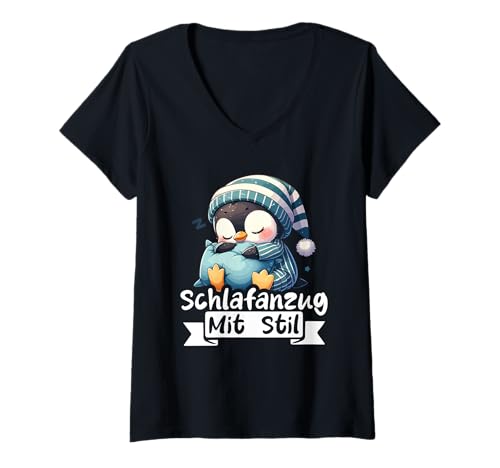 Damen Schlafanzug Mit Stil Schlafen Pinguin Pyjama Langschläfer T-Shirt mit V-Ausschnitt Damen Schlafanzug Mit Stil Schlafen Pinguin Pyjama Langschläfer T-Shirt mit V-Ausschnitt von Lustige Schlafkleidung