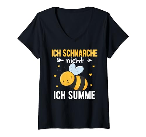 Damen Nachthemd Ich Schnarche Nicht Ich Summe Schlafshirt Biene T-Shirt mit V-Ausschnitt von Lustige Schlafshirt Nachthemd Schlafoutfit Damen