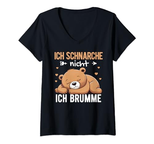 Damen Nachthemd Ich Schnarche Nicht Ich brumme Schlafshirt Bär T-Shirt mit V-Ausschnitt von Lustige Schlafshirt Nachthemd Schlafoutfit Damen