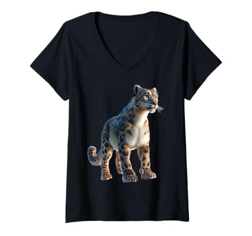Damen Schneeleopard Panther Raubkatze Großkatze Schnee Leoparden T-Shirt mit V-Ausschnitt Damen Schneeleopard Panther Raubkatze Großkatze Schnee Leoparden T-Shirt mit V-Ausschnitt von Lustige Schneeleoparden für Raubkatzen Liebhaber