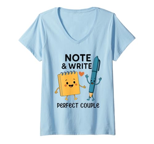Damen Note & Write Perfect Couple Herz Kawaii T-Shirt mit V-Ausschnitt Damen Note & Write Perfect Couple Herz Kawaii T-Shirt mit V-Ausschnitt von Lustige Schreibwaren Kawaii Liebe Kreativ Designs