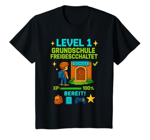Kinder Level 1 Grundschule Freigeschaltet Einschulung T-Shirt Kinder Level 1 Grundschule Freigeschaltet Einschulung T-Shirt von Lustige Schulstart Gamer Einschulung Geschenkidee